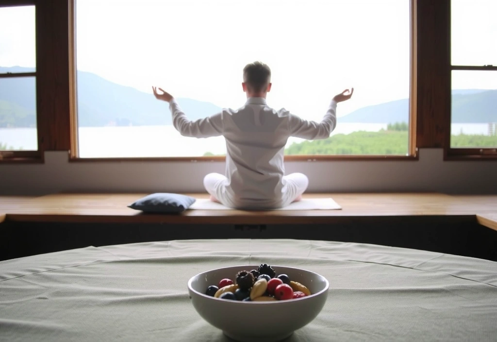 Persona che medita e mangia sano