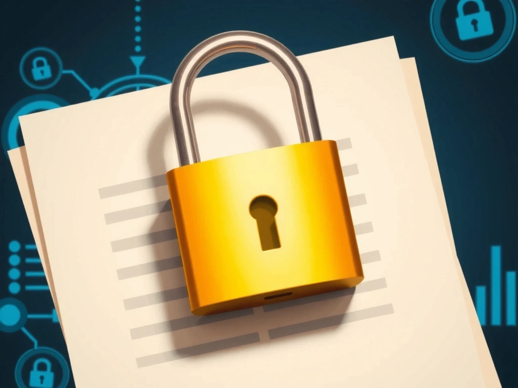 Illustrazione di un lucchetto digitale su un documento, simbolo di protezione dei dati e proprietà intellettuale.
